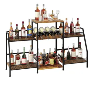 Home Wine Bar Cabinet, Liquor Cabinet Bar with Storage, Bar Cabinet with Wine Glass Holder, Industrial Coffee Bar for Home, Kitchen, Dining
