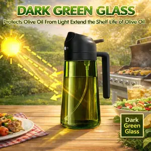 Glass Olive Oil Sprayer for Cooking, 2-in-1 Oil Dispenser for Kitchen Spraying and Pouring, Premium Light-Blocking Oil Bottle, Food-Grade Spray Bottle, Ideal for Salads, Air Fryers and Barbecues