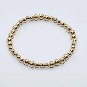 14K Gold Filled Bead Ball Bracelet 4mm & 5mm Adjustable Stackable Fashion Jewelry Set Tarnish Resistant Gift Ready