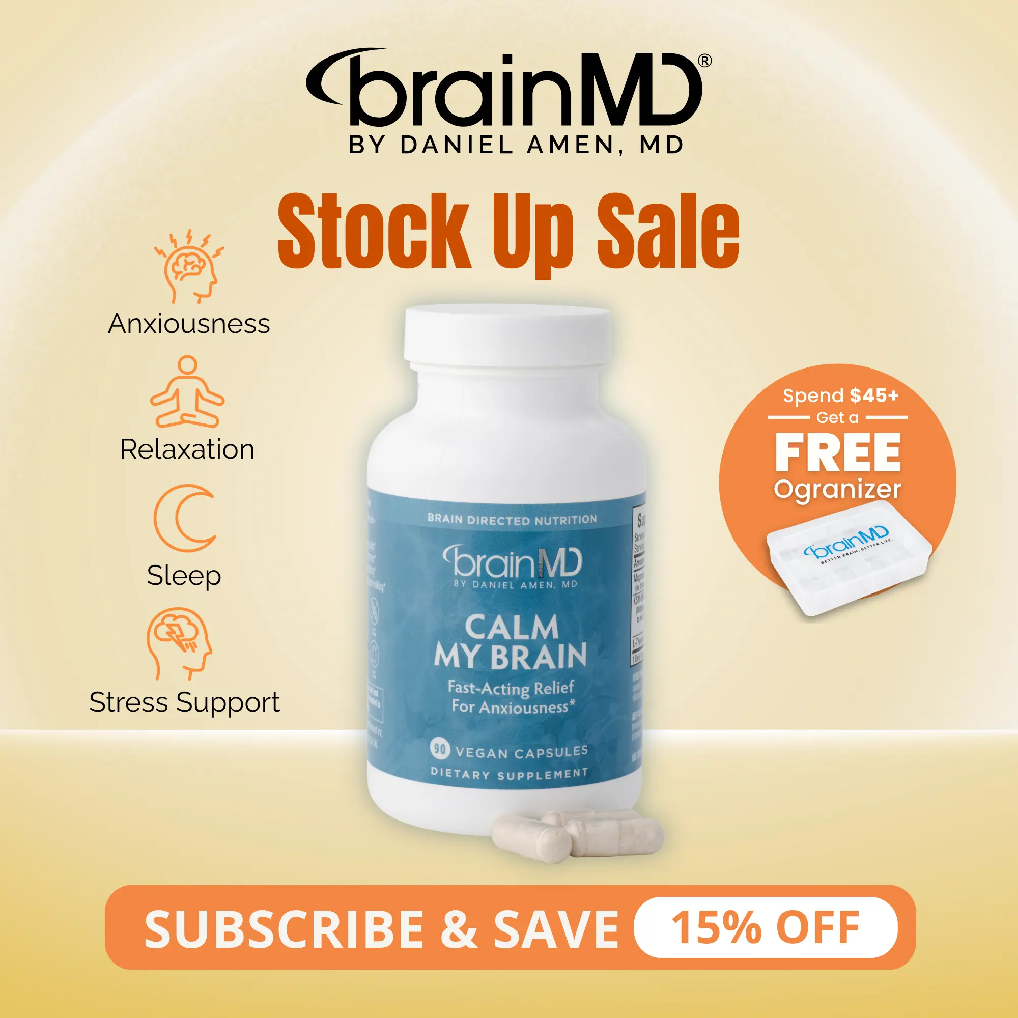 Calm My Brain | BrainMD | 90 Capsules | Fast-Acting Stress & Anxiousness Support | Calm Focus & Restful Sleep Support | KSM-66 Ashwagandha with L-Theanine & Magnesium