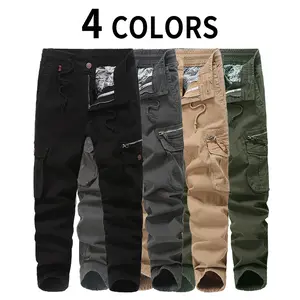 HOMUG men's loose work pants feature large-capacity pockets, zippered pockets, an elastic waistband, and button cuffs. They are made from durable, washable casual straight fabric, perfect for wearing in spring and summer.