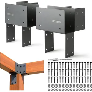 2 Pack 4x6 (Actual 3.5"x5.5") Heavy Duty Stainless Steel Pergola Brackets - Corner  to Beam Connector for Gazebos, Patio Decks, Porches -   Cap Tie Bracket (Dark Gray)