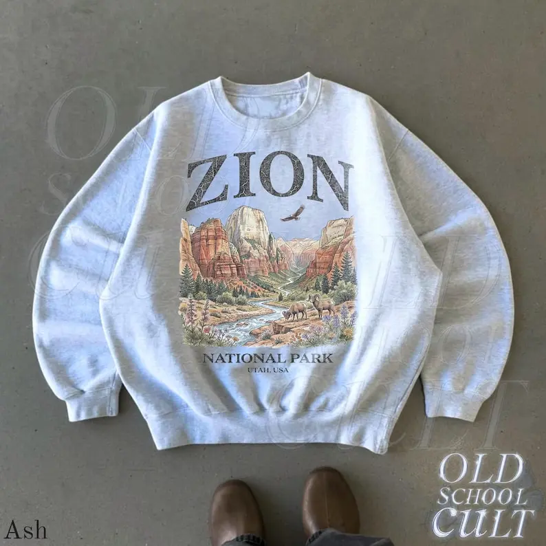 Zion National Park Sweatshirt, Utah Vintage Crewneck, Retro Canyon Landscape Pullover, Nature Adventure Graphic Sweater