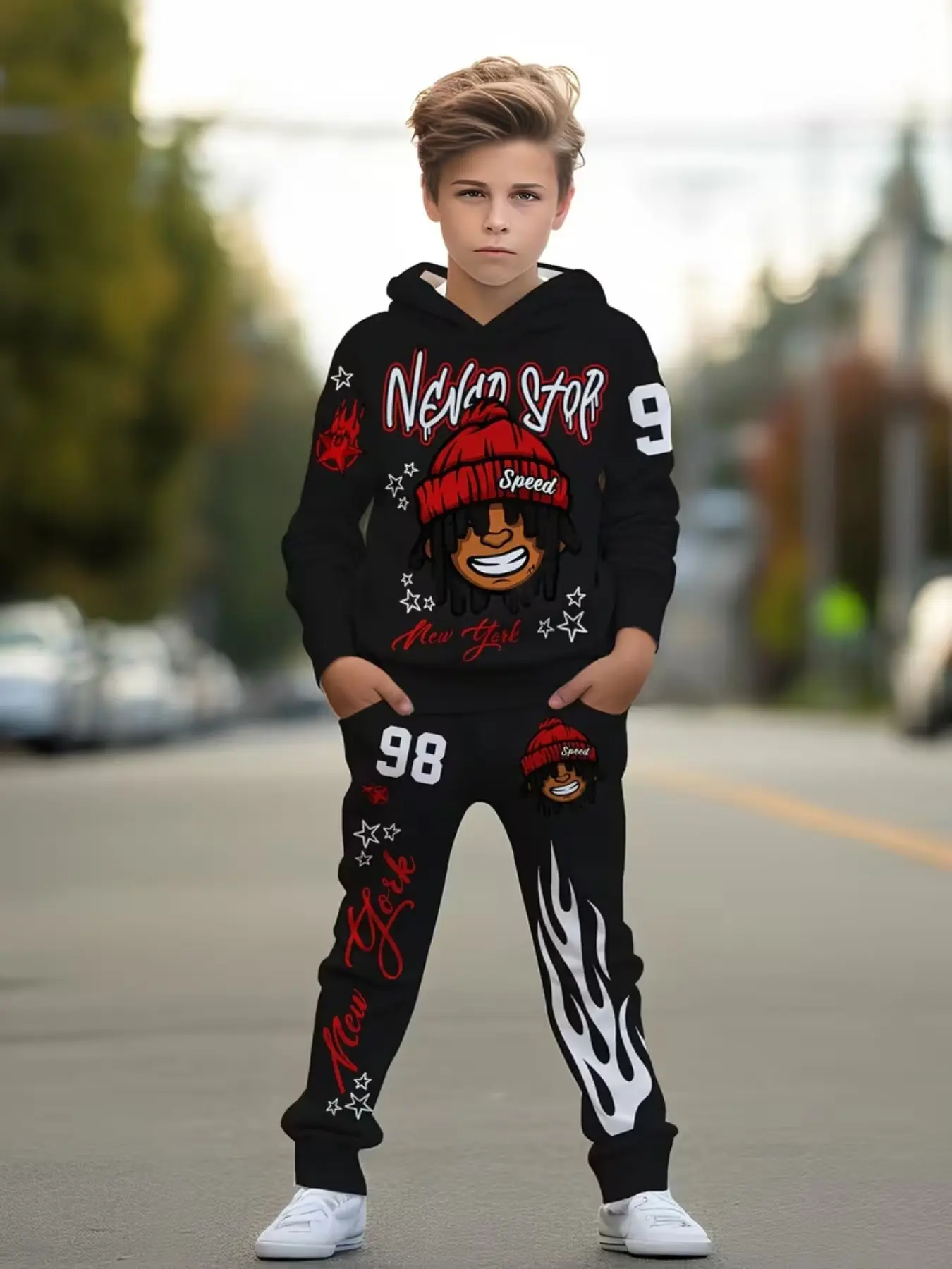 Boys' Cool Rep Boys Print Hoodie Set, Sweatshirts, Hooded Pants Pocket Set, Sweatpants, Perfect for Outdoor Activities, Casual Geometric Pattern, All Seasons, Youth Kits, Outfit Sets, Clothes Kids