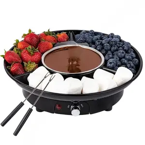 Electric Fondue Pot Set - Chocolate Fondue Kit - Temperature Control, Detachable Serving Trays, & 2Roasting Forks - Gift Set & Date Night Idea.Serve at Movie Night or Game Night.