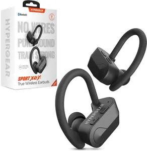 HyperGear Sport X2 True Wireless Bluetooth Earbuds - Ear Buds with HD Stereo Sound & Secure Fit Hooks, Quick Charge Earphones with Microphone -black (PS)