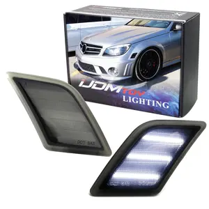 iJDMTOY Smoked Lens White Full LED Front Side Marker Light Kit For 2008-11 Mercedes W204 C250 C300 C350 & 2008-2013 C63 AMG, Powered by SMD LED