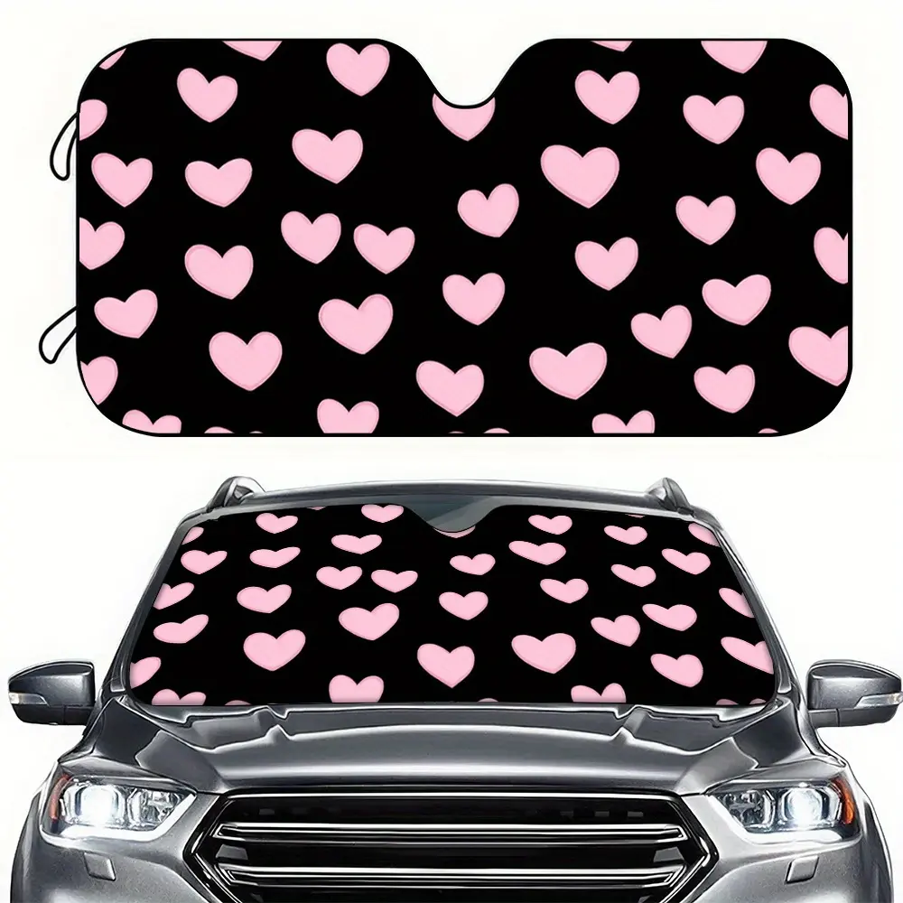 1pc Car Sunshade with a Black And Pink Heart Design, Printed in High Definition, Easy to Set Up, Ideal for Decorating Suvs And Sedans, a Vehicle Accessory Made from Polyester, Featuring a Flat Print And Available in Various Sizes, Windshield Sunshade
