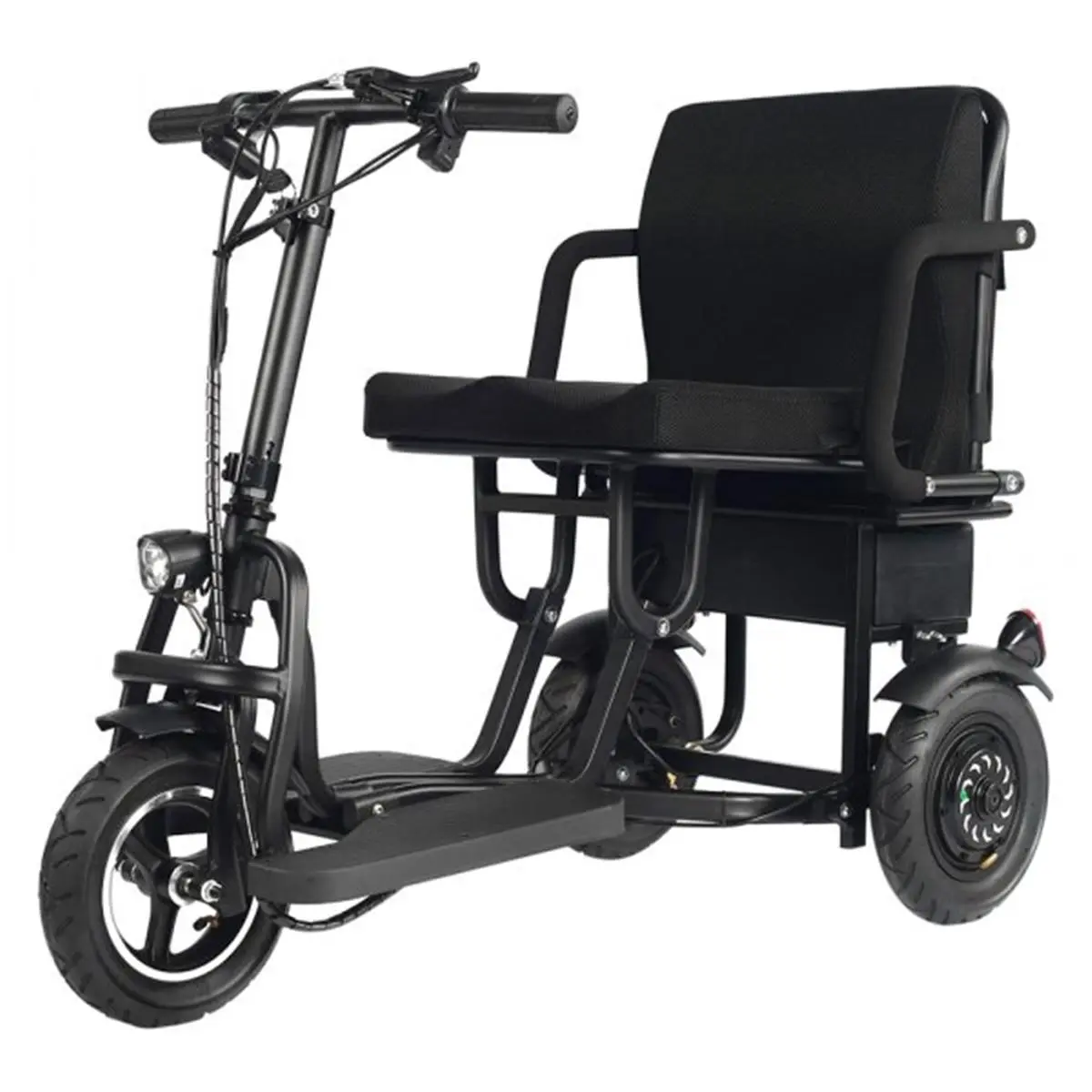 Mototec 48V 700W Folding Mobility Electric Trike with Dual Motor, Lithium Power, Reverse Function, Headlight, Carrying Bag, Comfortable Seat, Dual Rear Drum Brakes, Black