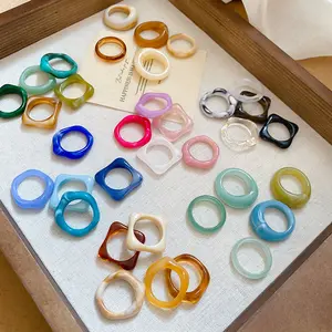 RINGLUX - 5PCS SET Trendy Colorful Geometric Irregular Acrylic Resin Rings For Women Aesthetic EMO Charm Jewelry Accessories Decorations