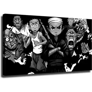 Black anime canvas wall decor poster with hooded character, suitable for hanging in living room and bedroom, home decoration, eye-catching artwork, durable art, for pop culture lovers, 2D flat, perfect for room decoration.