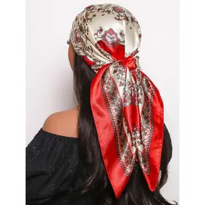 Women's Elegant Floral Print Square Scarf, Trendy Soft Comfortable Head Scarf, Fashionable Hair Accessories for Women & Girls