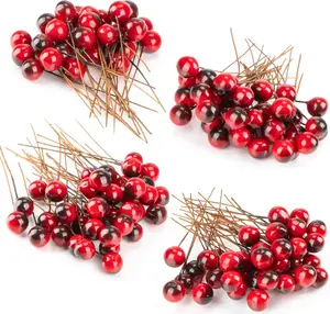 Artificial Holly Berries - 150 Pcs Christmas Holly Berries Stems for Crafts Faux Holly Berries Artificial Red Holly Berry Stems for Christmas Wreath Christmas Tree Table Kitchen Wall Decor