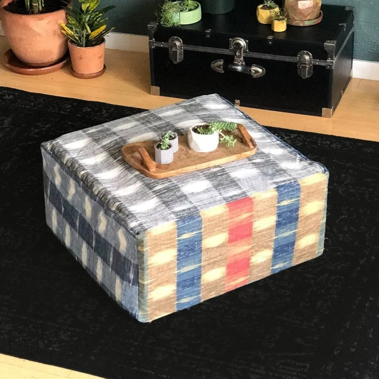 SALE Linen Plaid Check Bean Bag Pouf Cover, Ottoman Seat Cover
