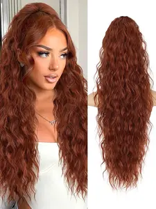 30 Inch Long Claw Clip Ponytail Extension, Copper Curly Synthetic Hairpiece, Layered Fluffy Clip for Women, All Seasons, Curly Wave Extensions, Synthetic Ponytail Hairpieces