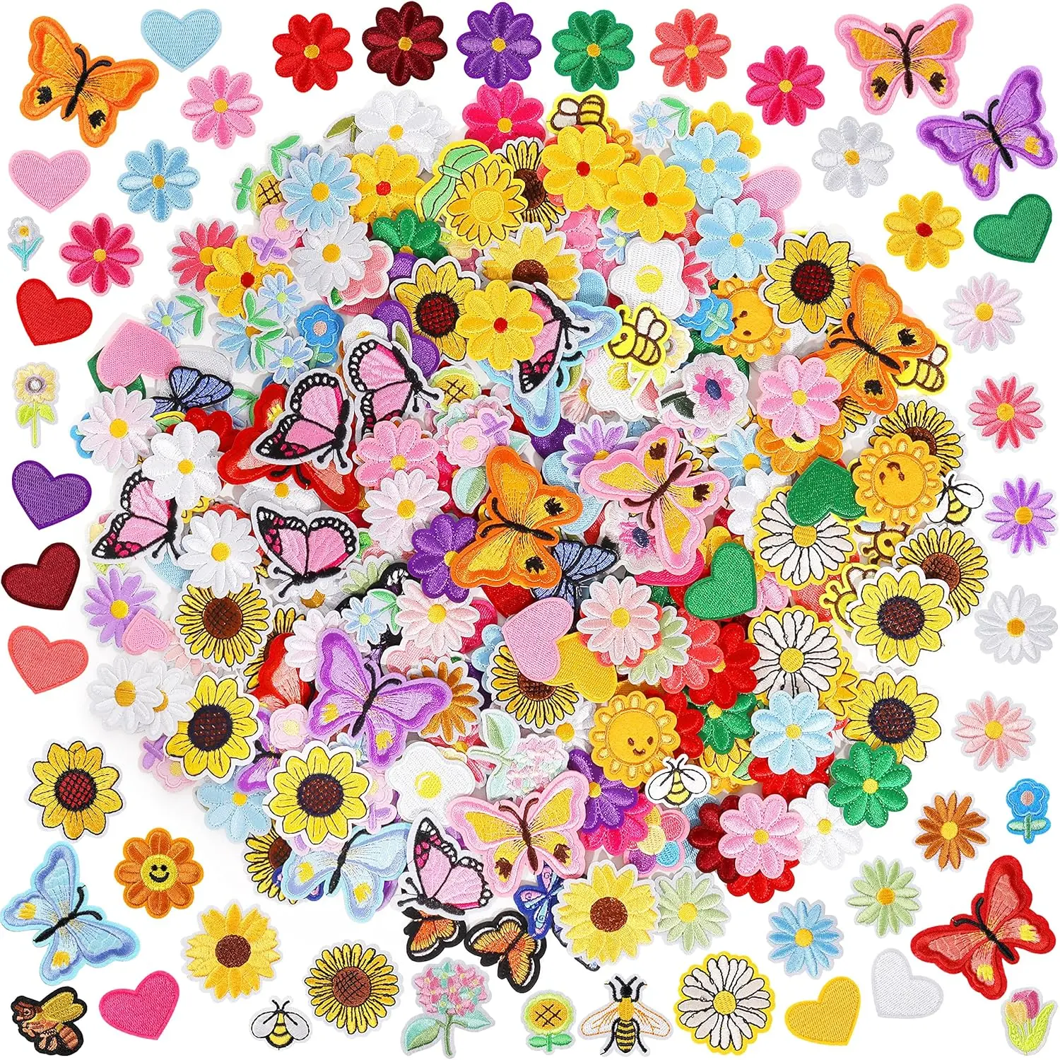 120 Packs Random Iron on Patches for Clothing, Flower Heart Patch Iron on Cute Butterfly Embroidered Sew Applique Repair Patches for Jeans Jackets Backpacks