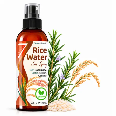 Seven Minerals Rosemary and Rice Water Spray for Hair Growth – Fermented Rice Water Mist with Biotin, Caffeine and Keratin – Non-Greasy Leave-In for Thicker, Fuller-Looking Hair, Women & Men, 4 fl oz