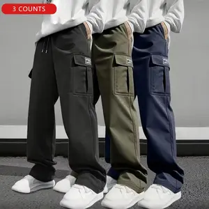 Men's three-piece overalls, solid color multi-pocket, casual outdoor sports trousers, suitable for spring, summer and autumn, multi-pocket urban pedestrian streets and outdoor activities Pants Sportswear Activewear pantalones para hombre