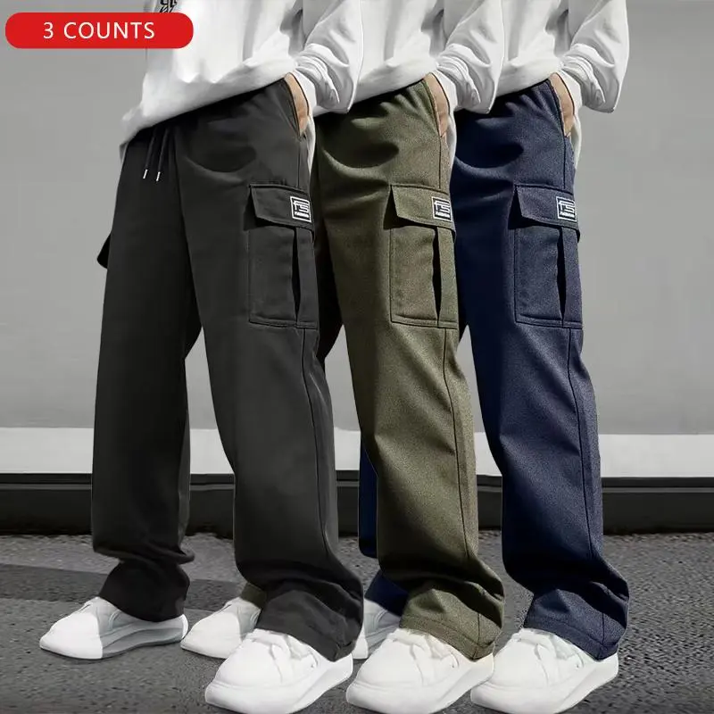 Men's three-piece overalls, solid color multi-pocket, casual outdoor sports trousers, suitable for spring, summer and autumn, multi-pocket urban pedestrian streets and outdoor activities Pants Sportswear Activewear pantalones para hombre