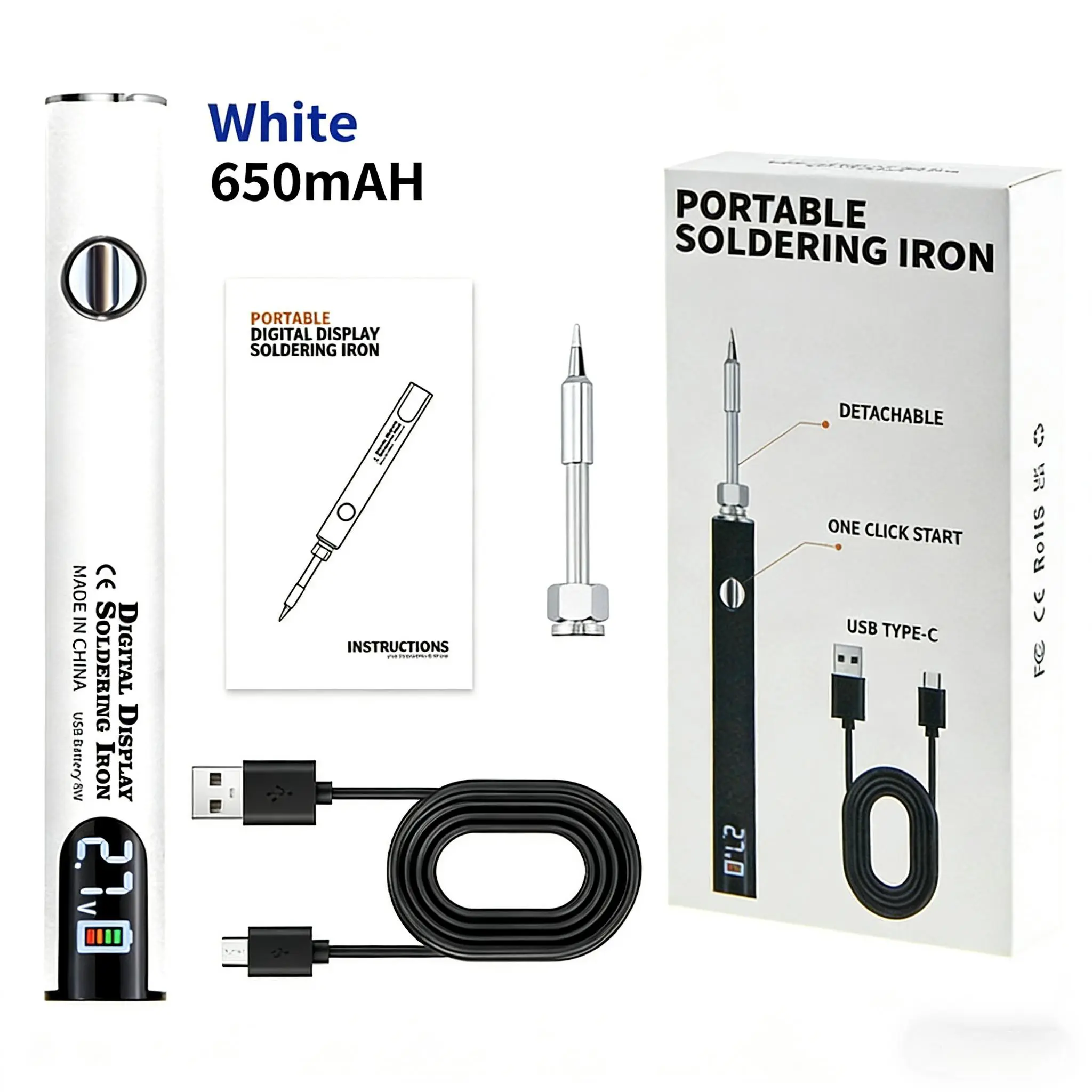 510 Portable USB Soldering Iron - 650mAh Rechargeable Digital Display Welding Pen, Adjustable Temp, Tools and Gadgets, Gadgets for Electronics Repair, Single Unit Professional Soldering Tool