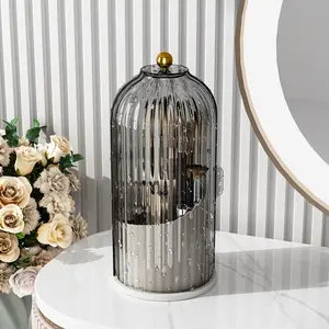 Makeup Brush Holder with Lid Cosmetic Tools Organizer 360 Rotating Waterproof Dustproof Makeup Brushes Storage for Vanity, Transparent