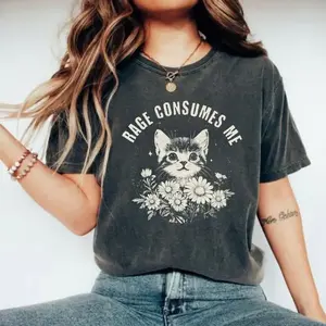 Comfort Colors Rage Consumes Me T-Shirt, Cute Cat Meme T-Shirt, Cute T-Shirt, Trendy Tee, Women Favorite Top - ShamCren