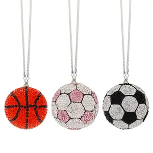 Sparkling Sports Ball Charm Crystal Football & Basketball Car Mirror Pendant Set Trendy Car Accessory​