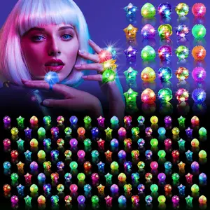 Party Favors 200 count Light Up Rings, Glow In The Dark Party Supplies, 6 Style Flashing Glow In The Dark Rings for Adults & , LED Ring for Birthday Party Favors, Concert, Raves, Halloween,Christmas