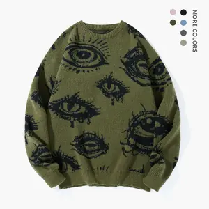 #SummerVibes Unisex Eye Print Crewneck Sweater Regular Fit Casual Long Sleeve Knit Pullover Fashion Menswear Graphic Top for Fall & Winter Daily Wear & Halloween Stylish Piece to Pair with Classic Jeans Grey Jumper Knitwear