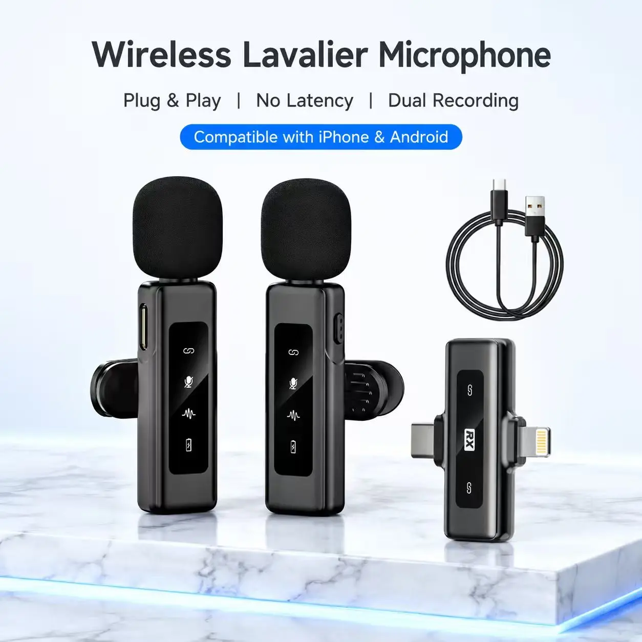 Summer sale Wireless Lavalier Microphone for iPhone & Android, Noise Cancelling, 65ft Range, 8Hr Battery | Back to School Deal! Must-Have for Vlogging, TikTok & Interviews | Dual Mic, Plug & Play, Lightning + USB-C, Zero Setup