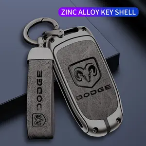 For Dodge Ram 1500 Journey Charger Dart Challenger Durango Zinc Alloy Leather Car Key Case Cover Shell Auto Keychain Accessories