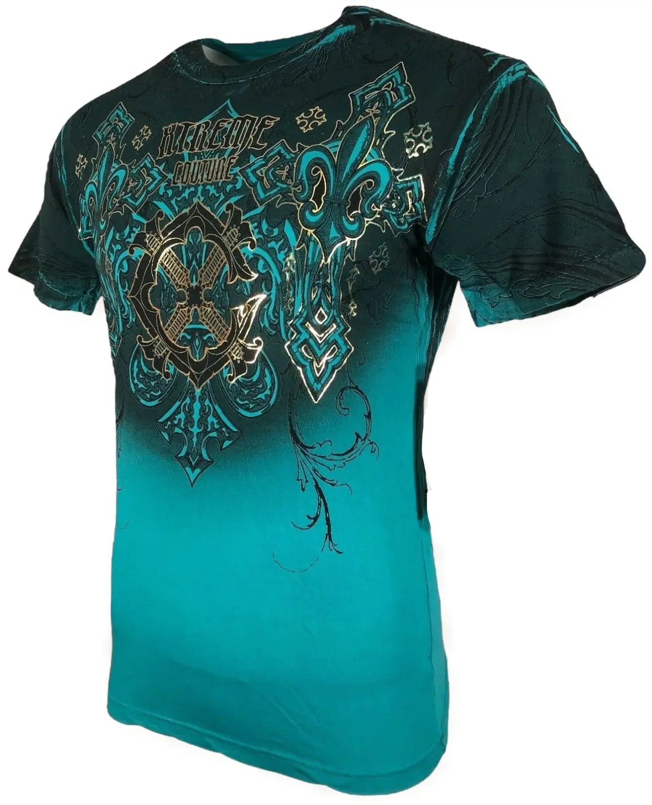 XTREME COUTURE by AFFLICTION Men's Cotton Round Neck Short-Sleeve Casual T-Shirt - Biker, MMA Top, Momentum Shift Print Tshirt