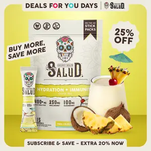 Salud 2-in-1 [Hydration + Immunity - Piña Colada] Electrolytes Powder, Agua Fresca Drink Mix, Elderberry, Dairy & Soy Free, Non-GMO, Gluten Free, Vegan, Low Calorie, 1g Sugar (15 Servings)