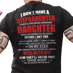 NO.BRAND Men's Natural Cotton Short Sleeve Casual T-Shirt - "Bonus Dad Star" Funny Father’s Day Stepdad Appreciation Gift, Streetwear Graphic Tee for Sports Use