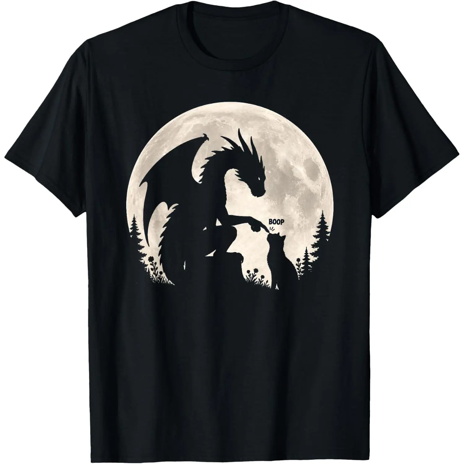 100%cotton Dragon Cat Hand Boop Nose Full Moon Fantasy Humor Outdoor T-Shirt