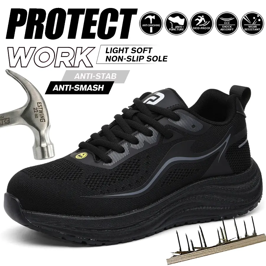 Men's Steel Toe Safety Shoes - Indestructible Puncture-Proof Work Sneakers with ESD Anti-Static, SRC Slip-Resistant Soles for Warehouse, Construction - Slip Resistant Work & Safety Footwear