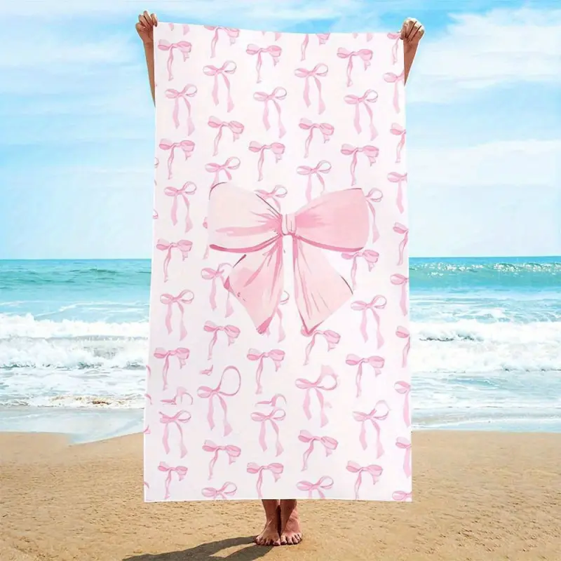 Pink Bow Print Ultra-Fine Fiber Quick Dry Bath Towel - Machine Washable, Thick, Water Absorbent, Beachproof Body Wrap, Ideal Gift for Women, Suitable for Beach Travel, Quick Dry Bath Towels