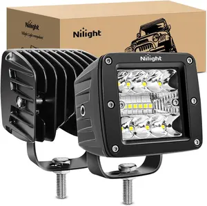 Nilight 2Pcs 3-Inch 42W Tough Weatherproof Upgraded LED Pods, Square Spot-Flood Combo Driving Fog Lights for Off-Road Trucks, SUVs, Automotive Work Lighting Car Accessories Led Backlights