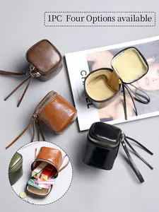 Mini Vintage Leather Coin Purse, Classic Small Bag, Zipper Portable, Multi-Functional Large Capacity, Wallet Cards, Women's Handbag Accessory