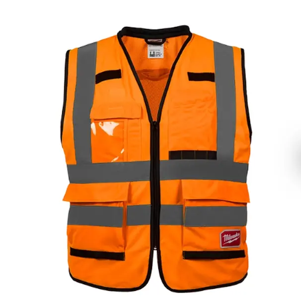 Milwaukee 48-73-5094 4XL/5XL Class 2 High Visibility Orange Performance Safety Vest for Construction Workers, CSA Compliant, 15 Pockets (Incl. Inner Pocket), 600d Tear-Resistant, Quick Internal Size Adjustment