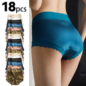 6/12/18 Pack Mid Waist Women's Briefs with Scalloped Edges Breathable Comfortable Soft Briefs High Elastic Hip Lifting Fit Everyday Wear Elegant Stylish Design Women's Ice Silk Compression Minimalist Gamis Basic Thick Womenswear Panties