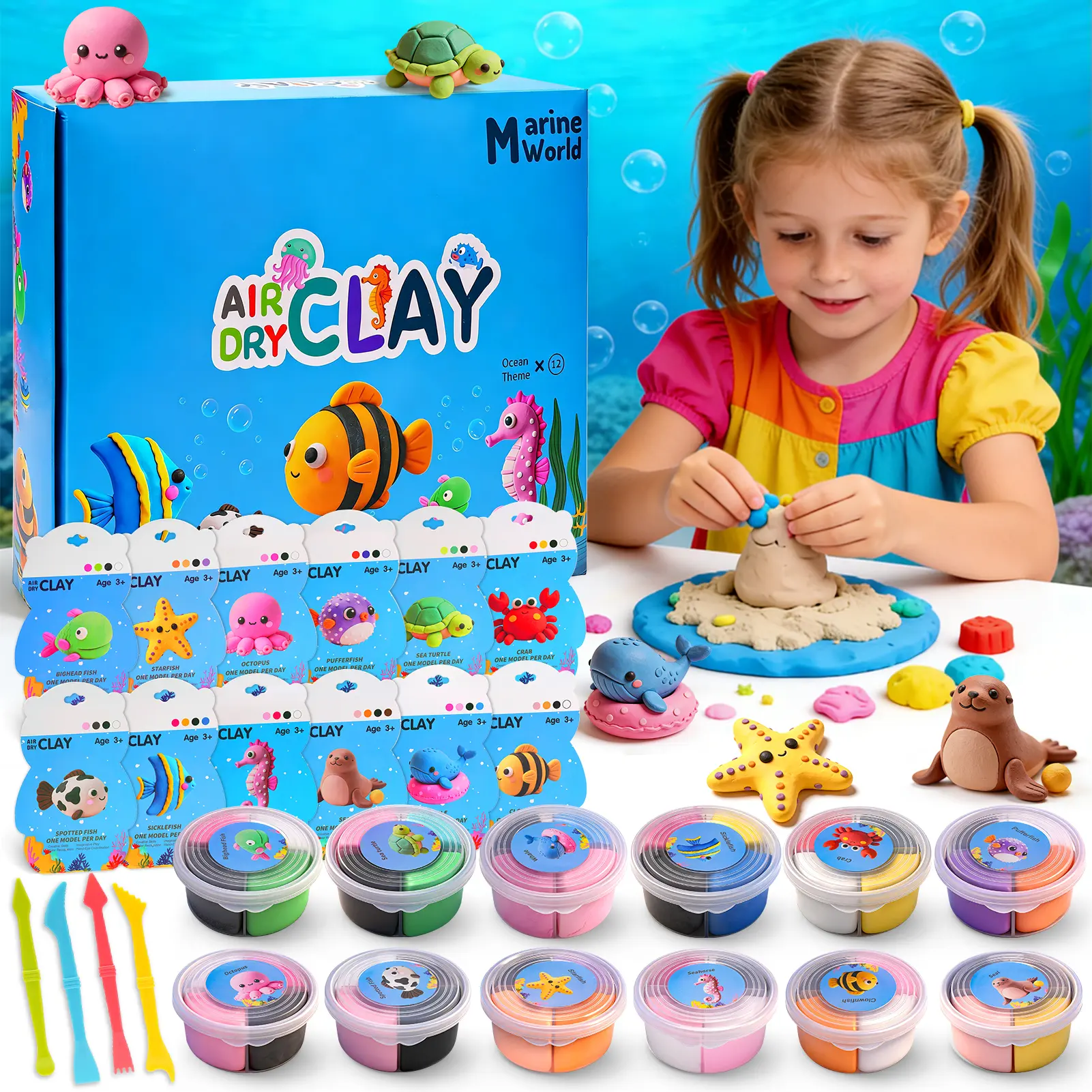 [Summer toys] Air Dry Clay 12 Boxes - Modeling Clay for Kids, DIY Model Magic Clay with Sculpting Tools and Tutorials, 12 Boxes Molding Clay, Ultra Light, Soft & Non-Sticky,Safe Non Toxic, Arts and Crafts Gift for Kids-Children's Day Gift