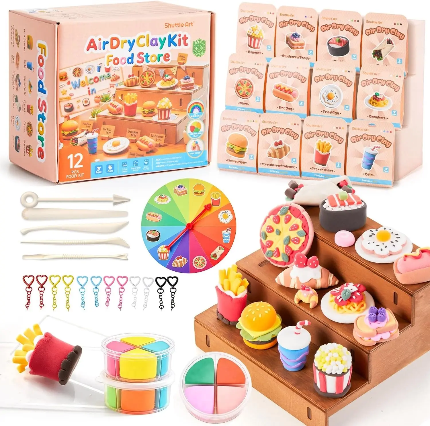 Shuttle Art Air Dry Modeling Clay Kit - Cake/Food/Zoo Series, 30+ PCS with Sculpting Tools & Tutorials, Safe Non-Sticky, Educational Craft Gifts for Girls, Includes Clay Crafting Ideas