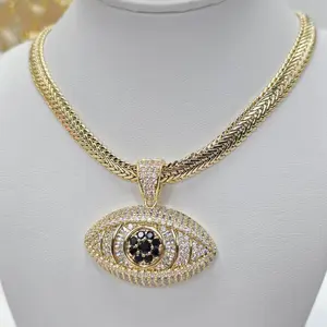 Xuping Gold-Plated Devil Eyes Pendant Goddess Necklace - 20-in Gold Dangle Chain & Link Set, C26 Protection Gemstone Costume Jewelry Accessories, Daily Wear Gift for Women, Dangle Chain Necklaces