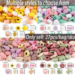 27pcs Mixed Plant Beads Set, Bead Assortment, Heart Flower Daisy Leaf Bowknot Design Kit, DIY Jewelry Accessories, DIY Keychain Necklace Bracelet Pen Making Supplies, Diy Beading Accessories, Crafts