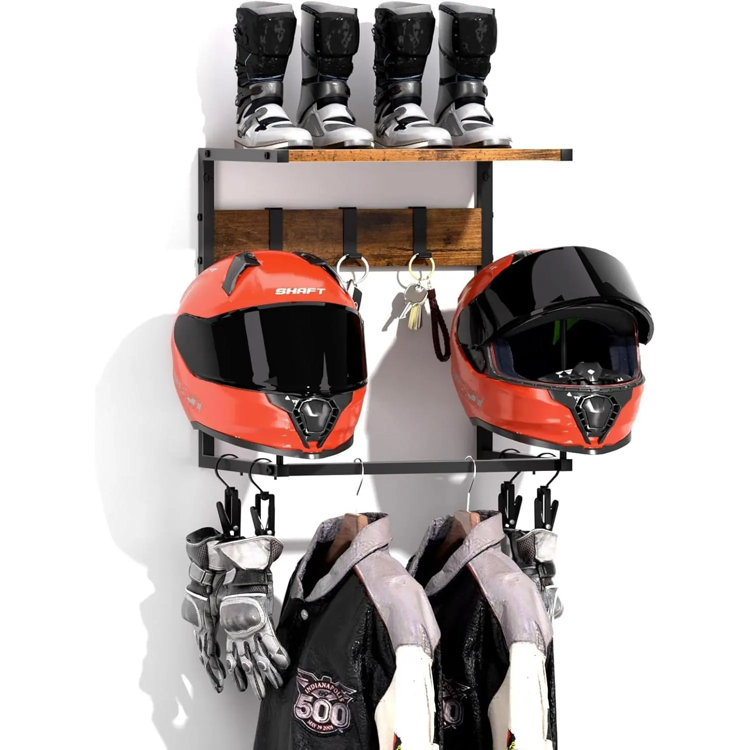 Motorcycle Helmet Holder Wall Mount, Helmet Rack with 2 Hat Stands, Helmet Stand for Display Wall Mount, Motorcycle Accessories Gear Storage for Men, Small