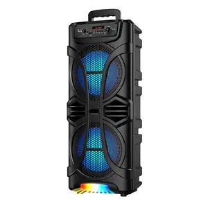 Dual 8" Portable Wireless Speaker with Built-In Carrying Handle, Vertical Party Sound Box with RGB LED Lights, TWS-Linkable Rechargeable Music Player with FM Radio & USB Input