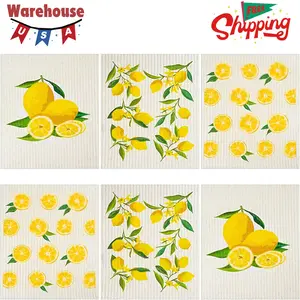 Set of 6 Lemon Swedish Kitchen Dishcloths Cleaning