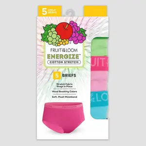 Fruit of the Loom Girls' 5pk Briefs ENERGIZE Cotton Stretch Size 16 Mood Boosting Colors Soft Plush Waistband All Seasons