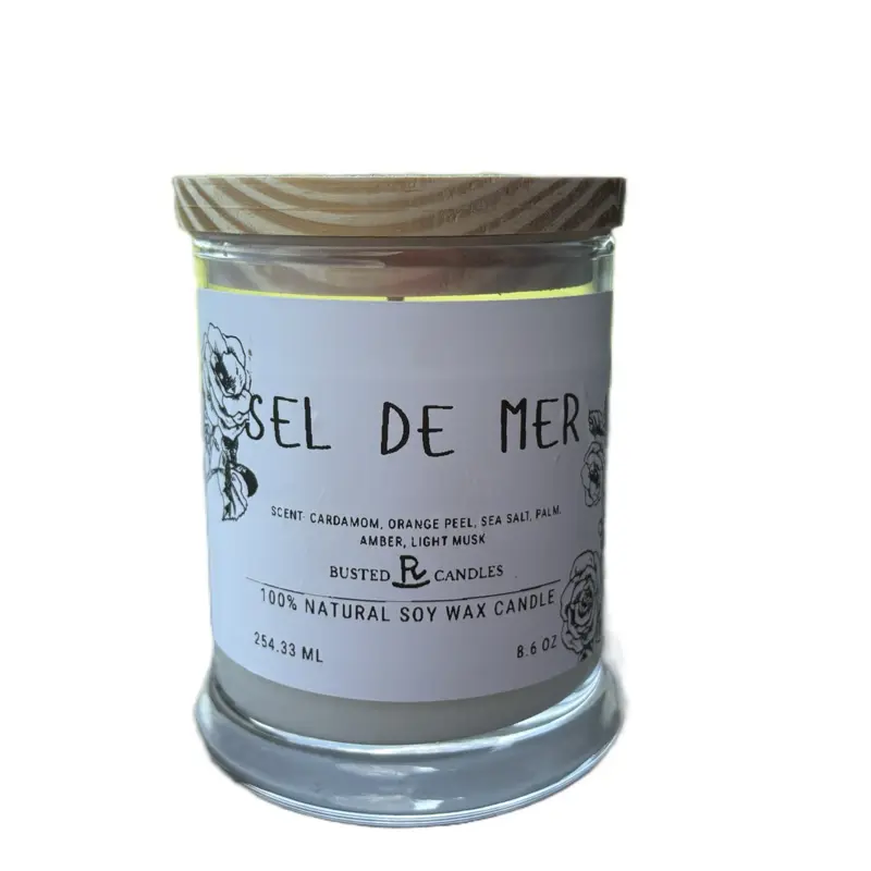 Busted R Candles Sel De Mer Candle - 100% Natural Soy Wax - 8.6 oz - Cardamom Orange Peel Sea Salt Scented
